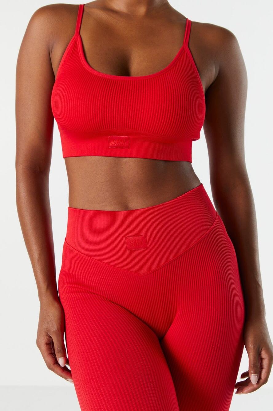 SMR Sommer Ray Red Ribbed Seamless Sports Bra Crop Top Strappy Size S